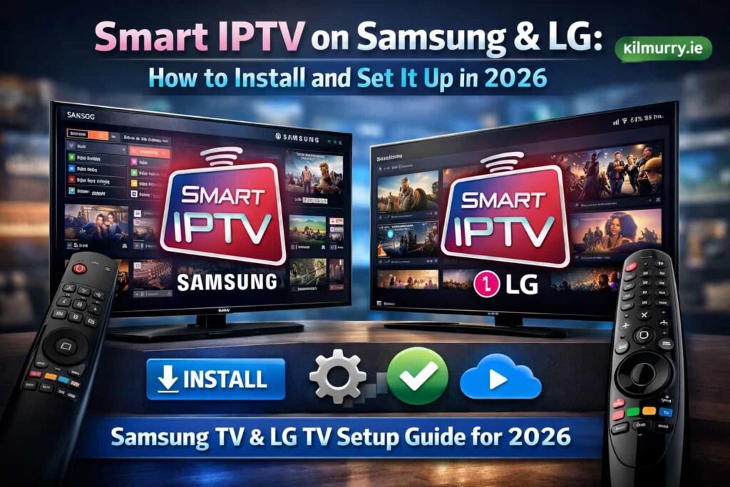 Smart IPTV (SIPTV) app running on a Samsung Smart TV streaming live channels in Ireland