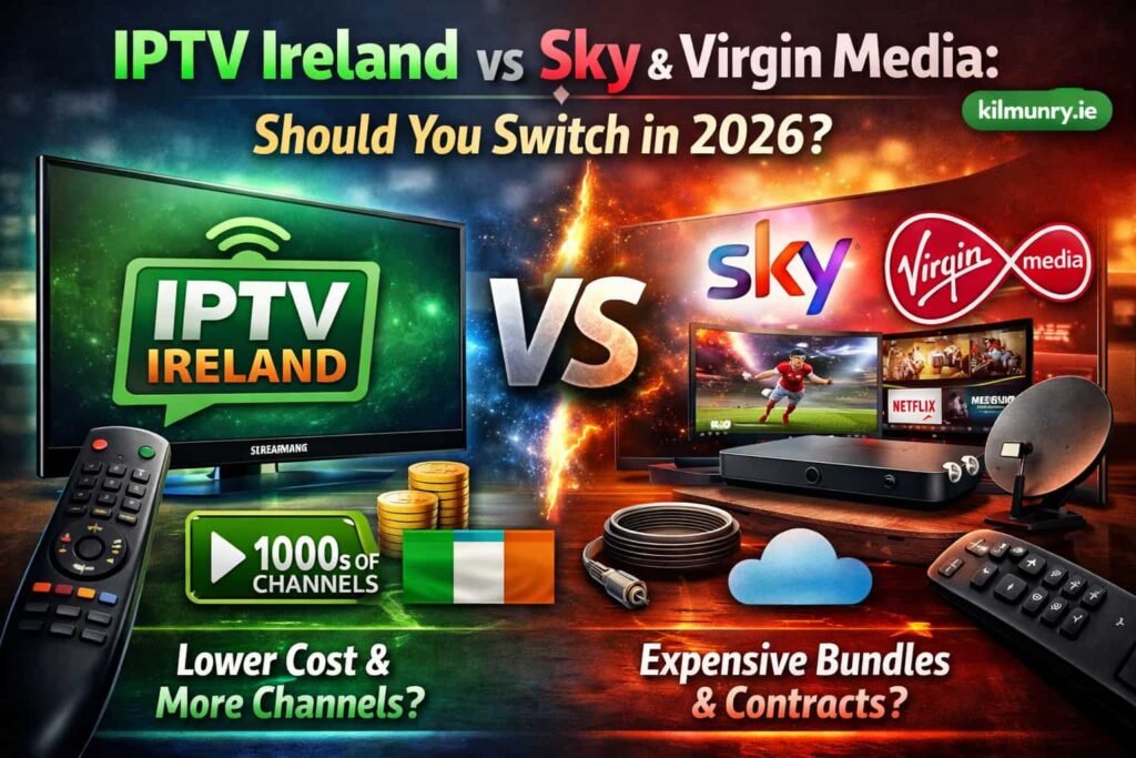 Comparing IPTV Ireland with Sky and Virgin Media on a Smart TV at home
