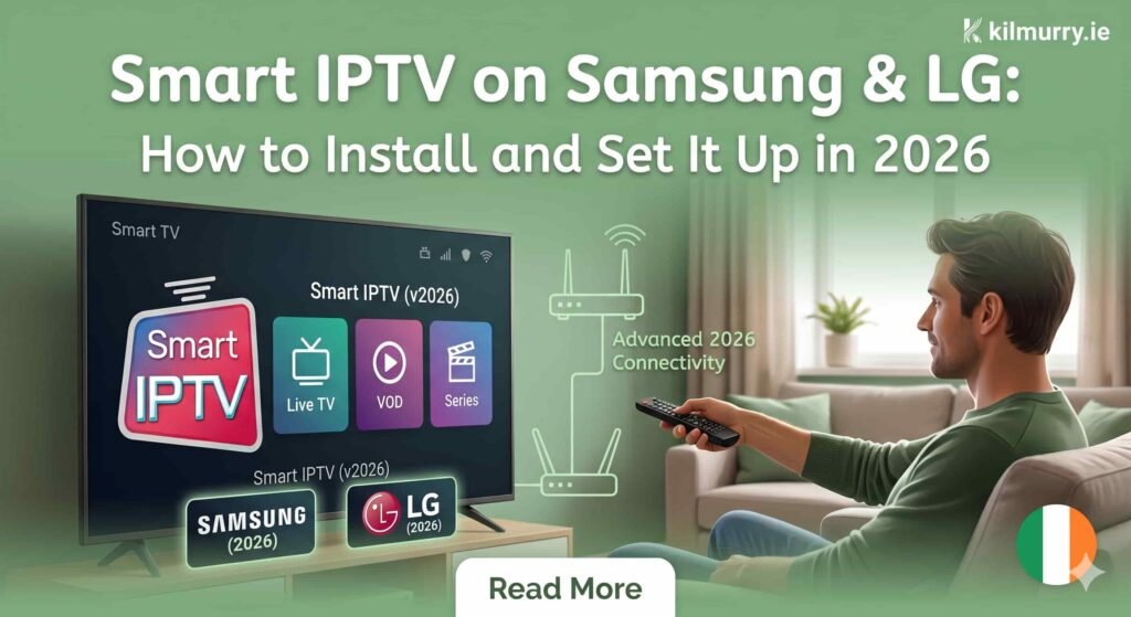 Smart IPTV (SIPTV) app running on a Samsung Smart TV streaming live channels in Ireland